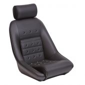 Cobra Classic Mini RS 40 style seat with Headrest in Black Soft Grain Vinyl outers with Black Basketweave centres and Black Soft Grain Vinyl Piping 