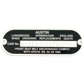 LMG1054S Austin Chassis Number plate, specially reverse stamped to your Minis chassis number.