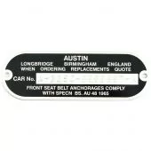 LMG1054S Austin Chassis Number plate, specially reverse stamped to your Minis chassis number.