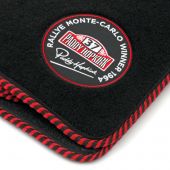 Paddy Hopkirk Mini Floor Mat Set in Black with Black &amp; Red Binding