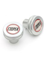 Classic Mini Cooper Knurled & Badged Seat Tilt Knobs - Silver 