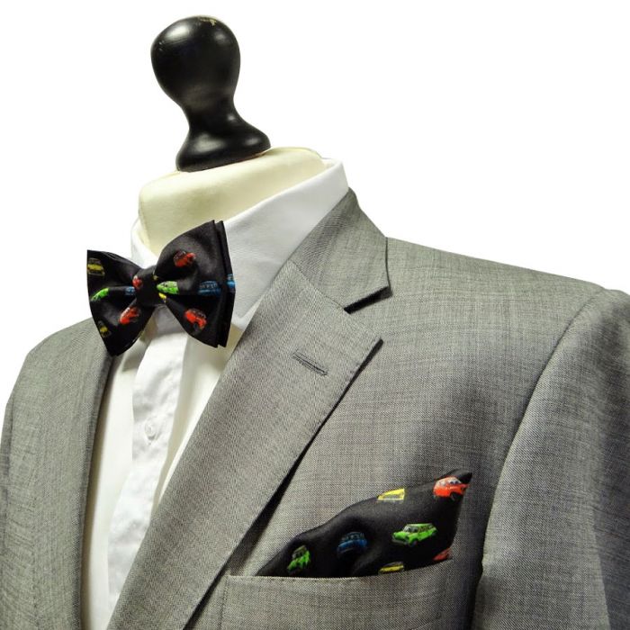 Matching Bow Tie Pre-tied and Pocket Square With Classic Mini design