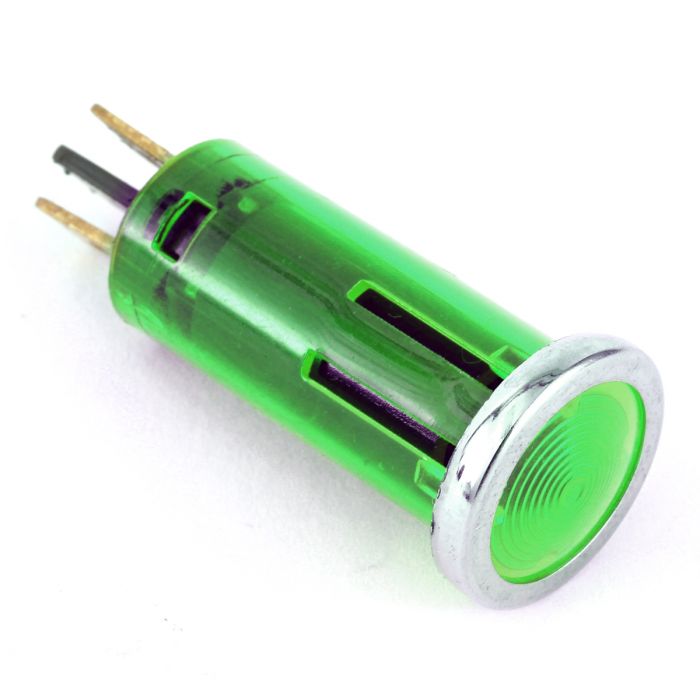 Warning Lights - 12mm push fitting with chrome ring Green 