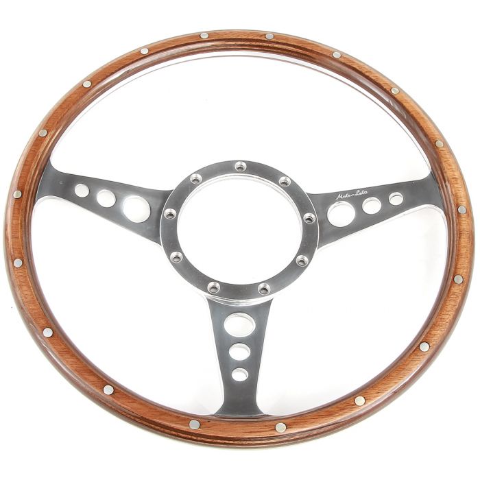 13" Moto-Lita Dished Woodrim Steering Wheel with Polished Spokes