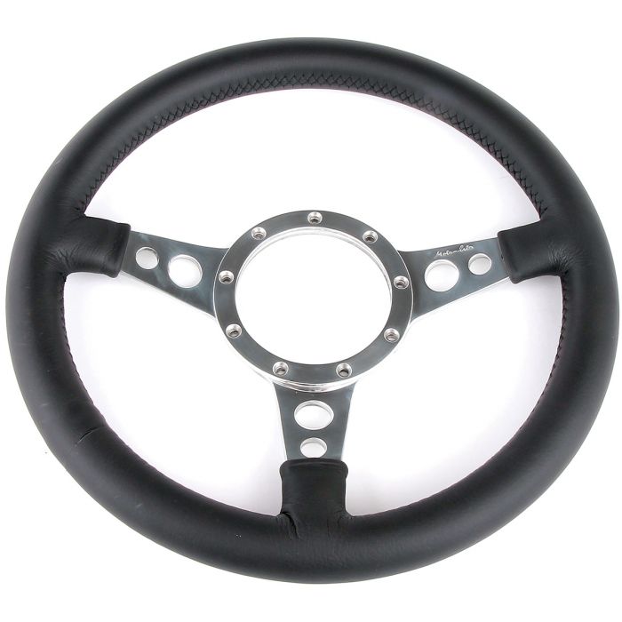 Classic Mini Moto-Lita 13" Leather Dished Steering Wheel with Polished Spoke