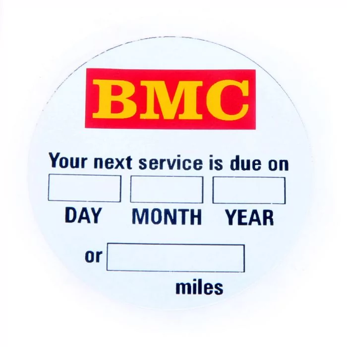 BMC Service Due At Windscreen Sticker