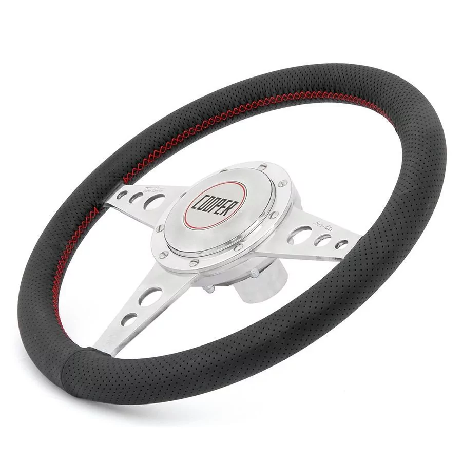 Classic Mini Cooper Steering wheel with red trim by Moto Lita