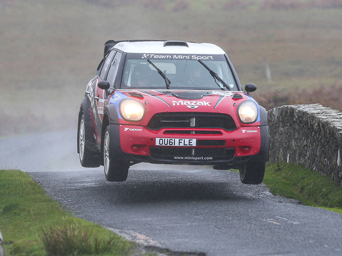 The Mini Sport JCW WRC R53 MINI, on stage at the Mull Rally 2021. 