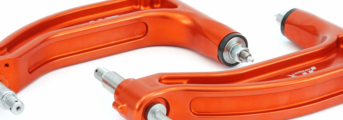 Mini Sport R Range Billet Aluminium Radius Arms in Anodised Orange
